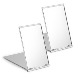 Fyntave Portable Folding Mirror, 2 Pcs Ultra Slim Portable Mini Folding Mirrors Compact Makeup Compact Aluminum Shell Cosmetic Mirror for Travel Daily Work Business (3.3x2 Inches)