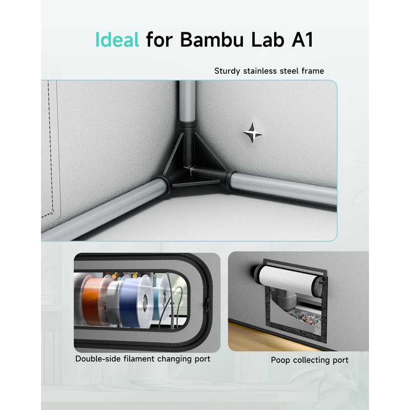TOPCUBE 3D Printer Enclosure for Bambu Lab A1 Combo, Stainless