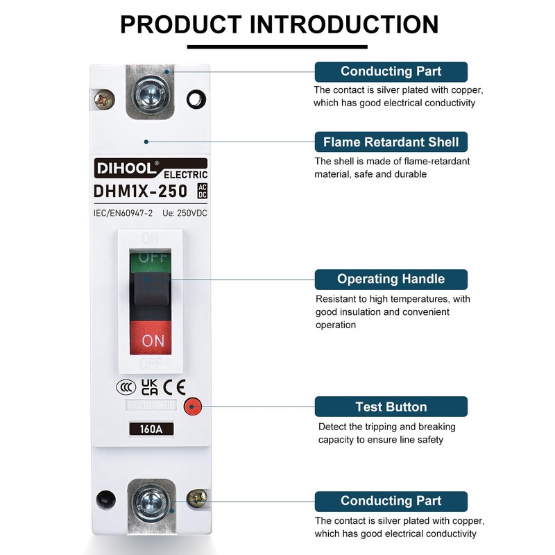 DIHOOL 160 Amp Main Circuit Breaker DC AC Disconnect Switch