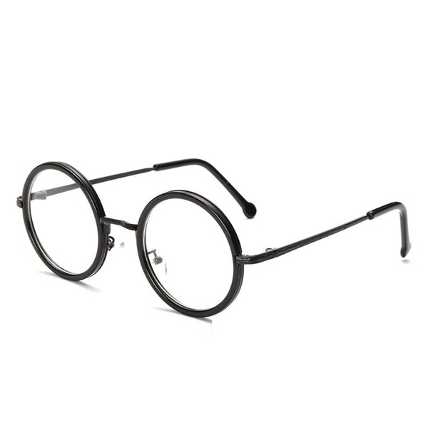 FREESE Men's Fashion Round Glasses, Transparent Lens, Classic Design, Black
