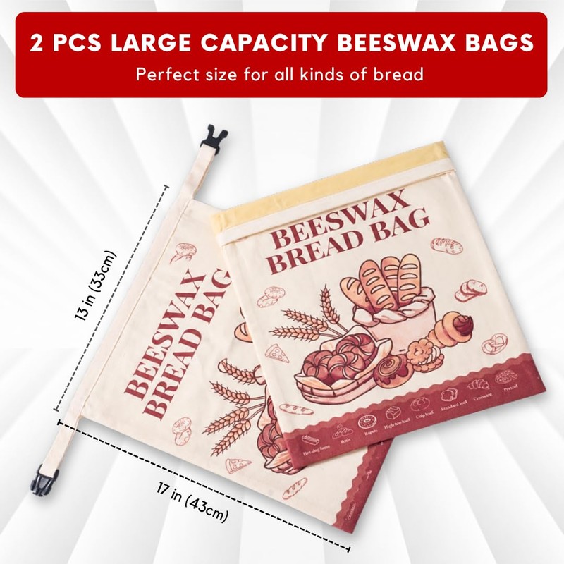 Bread Bags for Homemade Bread - 2 Pack XL Reusable