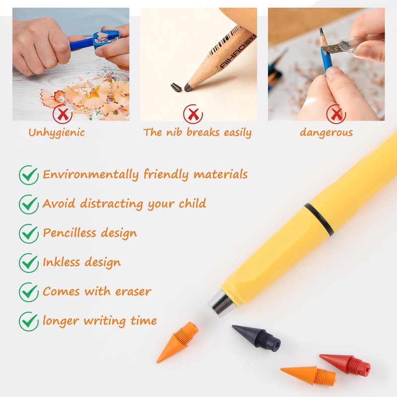 Colourful Eternal Pencil, Pencils with Eraser with 24 Interchangeable Heads,
