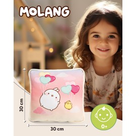 NICI Molang 61676 Square Cushion 30 x 30 cm Colourful Fluffy Cuddly Toy Cushion for Boys, Girls, Babies and Cuddly Toy Lovers, Ideal for Home, Nursery or on the Go