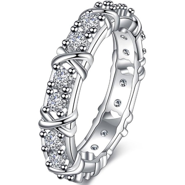 Cubic Zircon Eternity Style Stacking Wedding Band Statement Promise Ring