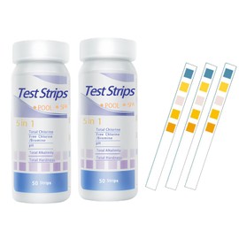 100 Pcs Test Strips 5 In 1 Water Testing Kits Quick Easy, Accurate Ph,Chlorine, Bromine,Clear Total Alkalinity & Hardness Detection,to Use Water for Swimming Pool Hot Tub Spa Pond, Dip Sticks Home Kit