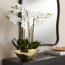 Dahlia Studios Belvois White Orchid 22" High Faux Flowers in Ceramic Pot