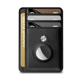 Ciana Men's Minimalist Wallet with Built-in AirTag Case Holder - Stylish and Secure Wallet, Air Tag Genuine Leather Wallet RFID Technology Credit Card Holder (Black)