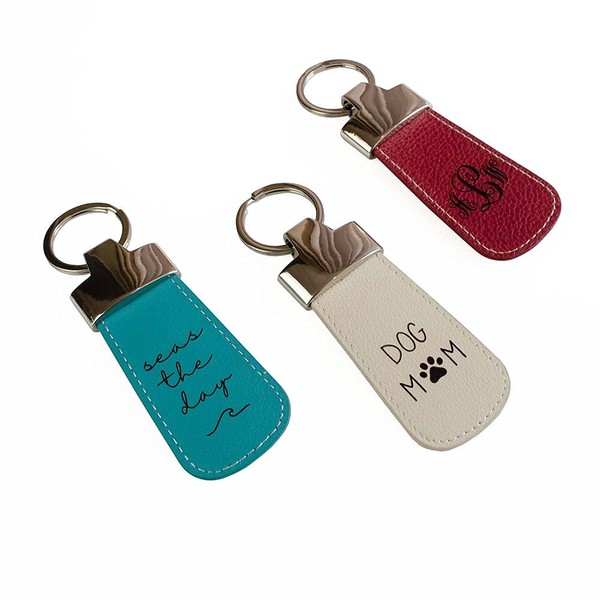 Genuine Leather Paddle Keychain with Custom Engraving, Personalized Keyfob, Available