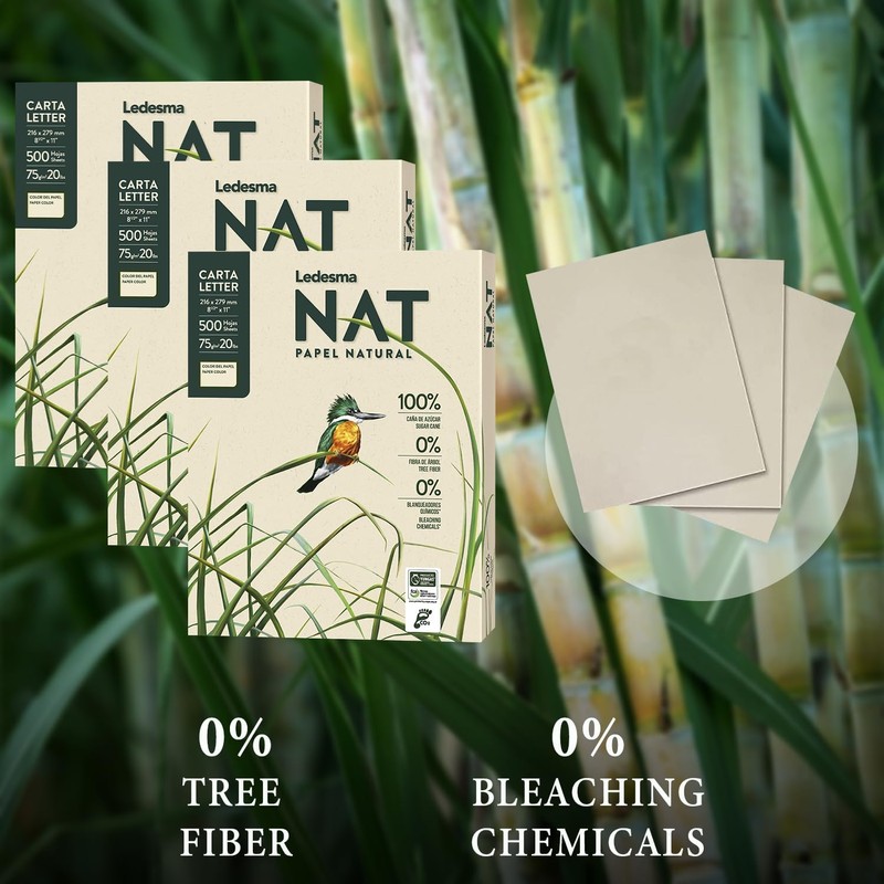 Ledesma NAT, Letter Size (8.5"x11") Natural Sugarcane Pulp Printer Paper,