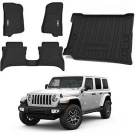 COSLAKE Floor Mats & Cargo Mat for Jeep Wrangler 4XE 2021-2024, All Weather Floor Liners for Front/Rear/Cargo for Jeep Wrangler 4XE Accessories, Custom Fit for Jeep Floor Mats Wrangler 4 Door