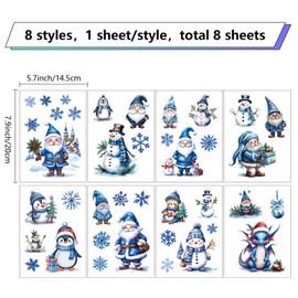 CRASPIRE 8 Sheets 8 Styles Santa Claus Window Sticker Christmas Wall Decals Snowman Snowflake Penguin Winter PVC Waterproof Self Adhensive Peel and Stick Wall Cling for Holiday Home Office Party Decor