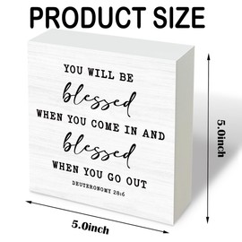 Christian Wood Box Sign, You Will Be Blessed When You Come In Wood Box Signs, Entrance Hall Decoration, Bible Verse Deuteronomy 28:6 Signs, Bible Verse Artwork Desktop Decoration