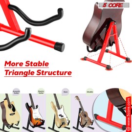 5 CORE Double Guitar Stand Floor 2Pcs Adjustable Heavy Duty A Frame Universal Folding Acoustic Electric Bass Mandolin Banjo Violin Holder Stands For On Stage Studio GSS RED 2PCS