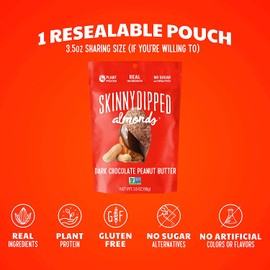 SKINNYDIPPED Dark Chocolate Peanut Butter Covered Almonds, 3.5 Oz Resealable Bag, 1 Count