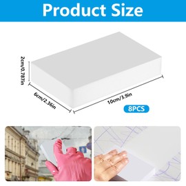 Pack of 8 Magic Sponge Dirt Eraser Sponge, Magic Eraser Sponges, Eraser Sponge, Magic Sponge, Cleaning Sponge, Shoe Sponge for Cleaning Sponge, Bathroom, Wall, Kitchen, Household, 10 x 6 x 2 cm