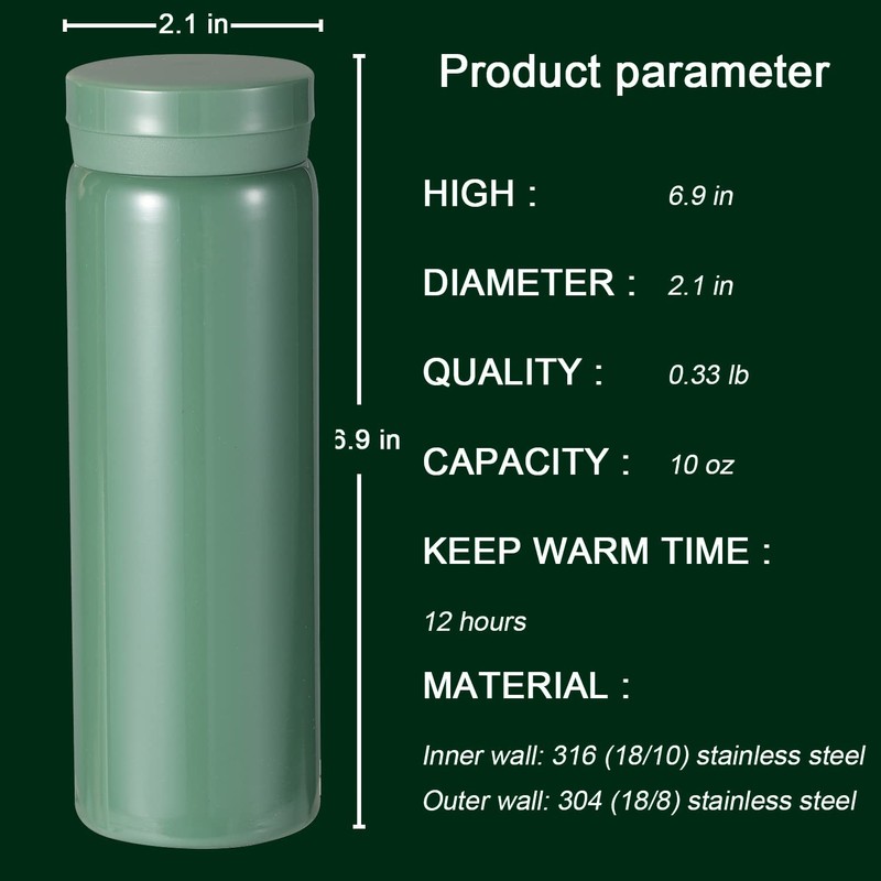 280ml Mini Water Bottle Stainless Steel Small Flask - Insulated