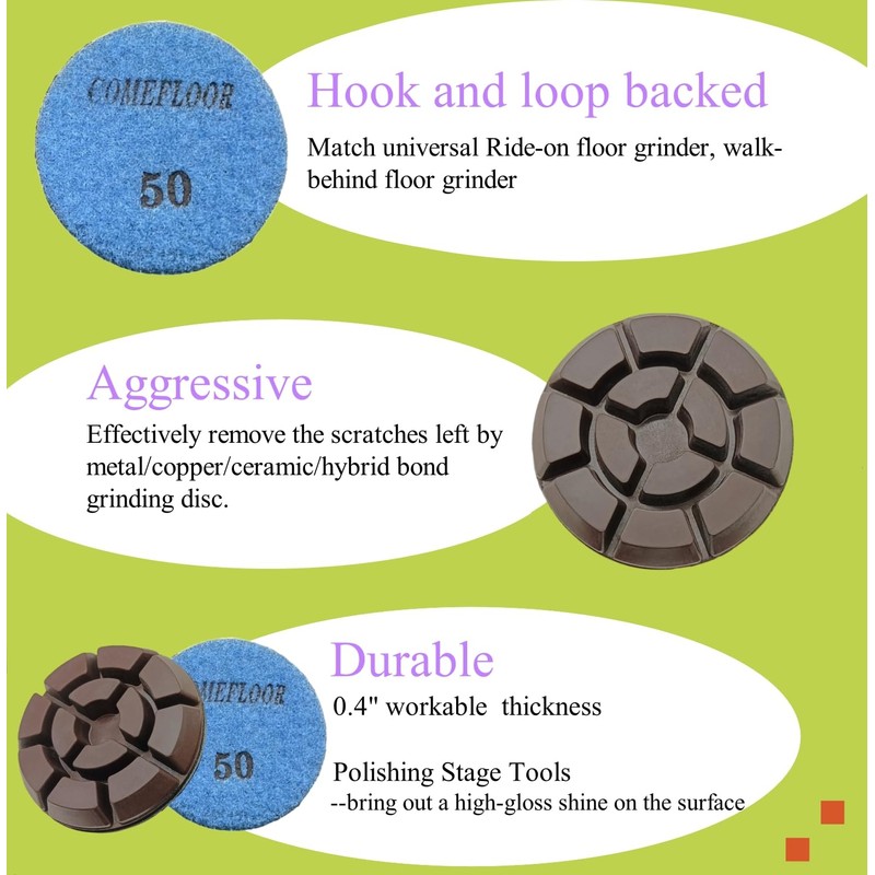 Diamond Floor Polishing Pads, 3 Inch Resin Bond Hook and
