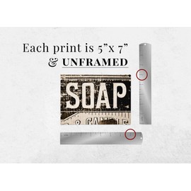 Lisa Russo Fine Art - Sepia Bathroom or Laundry Room Wall Decor Photo Prints - Soap, Pump, Outhouse - Set of 4 - Not Framed (4 5x7 Prints)