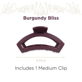 TELETIES - Open Medium Hair Clip - Fall Collection - Hair Claw Clips for Women - Strong Grip, Bendable Teeth, Curved Design - For All Hair Types and Textures - Burgundy Bliss