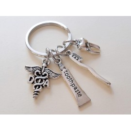 JewelryEveryday Dental Assistant Keychain With Tooth, Toothbrush, Toothpaste & DA Medical Charm Keychain, Employee Thank You Keychain