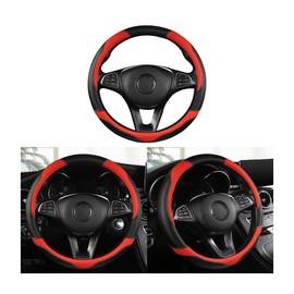 Adunsiaoto Car Steering Wheel Covers Breathable, Car Steering Wheel Covers Soft Carbon Fiber Anti-Slip, Car Steering Wheel Cover Fit for Four Seasons, Protector Accessories for Cars(Black/Red)