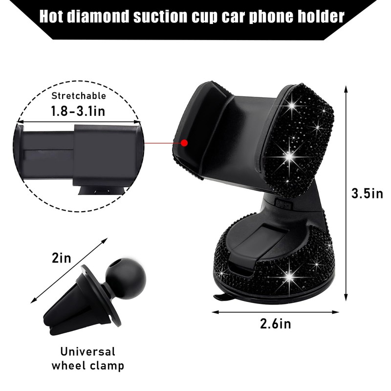 Suvnie Bling Car Phone Holder, 360 Degree Adjustable Crystal Auto