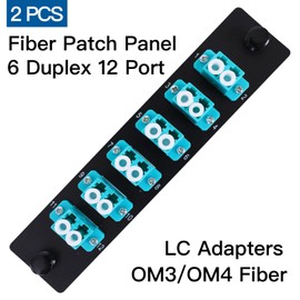 GESD 2PCS 6 Duplex 12 Core LC Adapters LGX Footprint OM3 Fiber Patch Panel Loaded 12 Fiber Ports Couplers Enclosure - LC UPC Blue Compatible with Multimode SingleMode |1.25G/10GB OM1-OM3