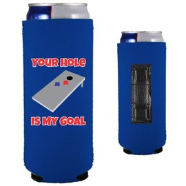 Your Hole Is My Goal Magnetic Neoprene Collapsible Slim Can Coolie (Royal Blue, 2)