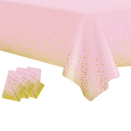 Pack of 3 Rectangular Pink Tablecloth, Dots, 137 x 274 cm, Paper Roll, Disposable Plastic Tablecloth, Waterproof, Oil-Resistant Tablecloths for Party, Picnic, Birthday, Weddings