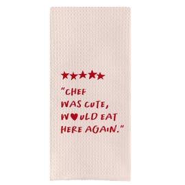 DOTAIN Funny Kitchen Towels,Chef was Cute Would Eat Here Again Waffle Weave Dish Towel Cloth Decor,Funny Kitchen Decor,Funny Kitchen Towels,Chef Gifts(24x16inch)
