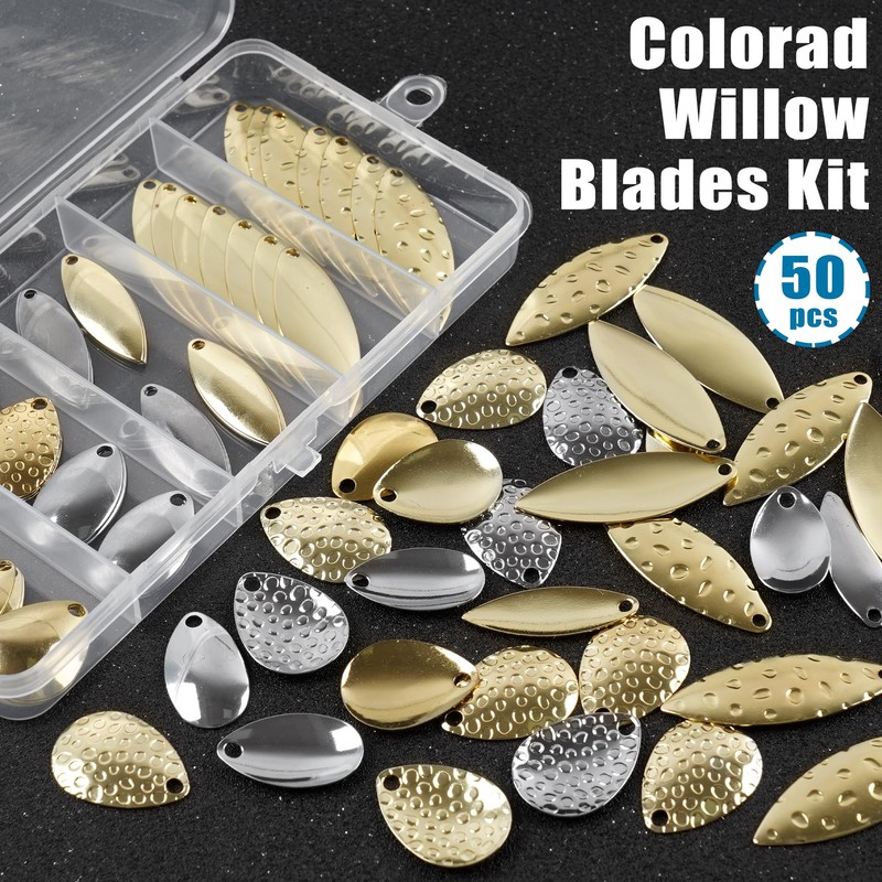 Spinner Blades for Lure Making,50pcs Easy Spin Colorado Willow Blades