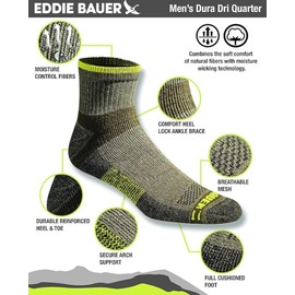 Eddie Bauer Men's Dura Dri Moisture Control Quarter Socks, Olive Assorted (6 Pairs), Large