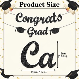 Pre-Strung Black and Gold Glitter Congrats Grad Banner Class of 2026 Graduation Decorations for College High School Favors Congrats Party Decorations NO DIY