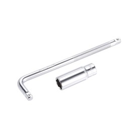 sourcing map Socket Accessory Set of 2 Pcs, 13mm 6-Point Deep Socket 6" L-Shape Extension Handle with 1/4" Drive