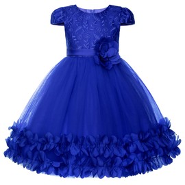 Uhnice Toddler Flower Baby Girls Dress Embroidered Tulle Tutu Formal Wedding Dress Birthday Party Pageant (Navy Blue, 100/3-4 Years)