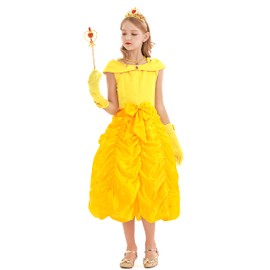 Jurebecia Belle Costume Girls Princess Dress Birthday Party Cosplay Sleeveless Christmas Outfit Size 4T