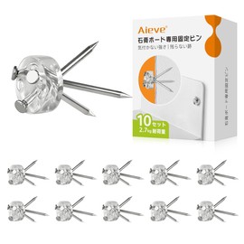 AIEVE Drywall Fixing Pins, Plaster Nails, Flat Type, Load Capacity 6.1 lbs (2.7 kg), Pack of 10, For Mounting Brackets, Shelves, and Wall Storage, Clear Wall, Transparent Acrylic, Discreet and Scratch