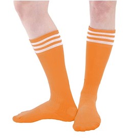 Knee High Socks Three Stripe Socks Socks for Costumes and Cosplay Made in USA, Orange / White, One size