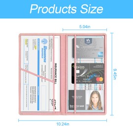 Car Registration and Insurance Card Holder, PU Glove Box Essential Documents Paperwork Driver License Organizer for Car, Wallet Case Auto Vehicle Truck Accessories for Women and Men （Rose Gold）