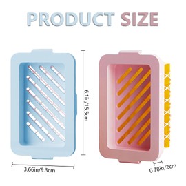 2 Pack Soap Holder Bar Soap Dish with Drain, Non-Slip Soap Box with Fixed Soap Net for Bathroom Gym (Pink, Blue)