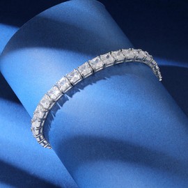 Gemsme 5 * 5mm Square Tennis Bracelet, 5mm 18K White Gold Plated Square Cubic Zirconia Tennis Bracelet for Women