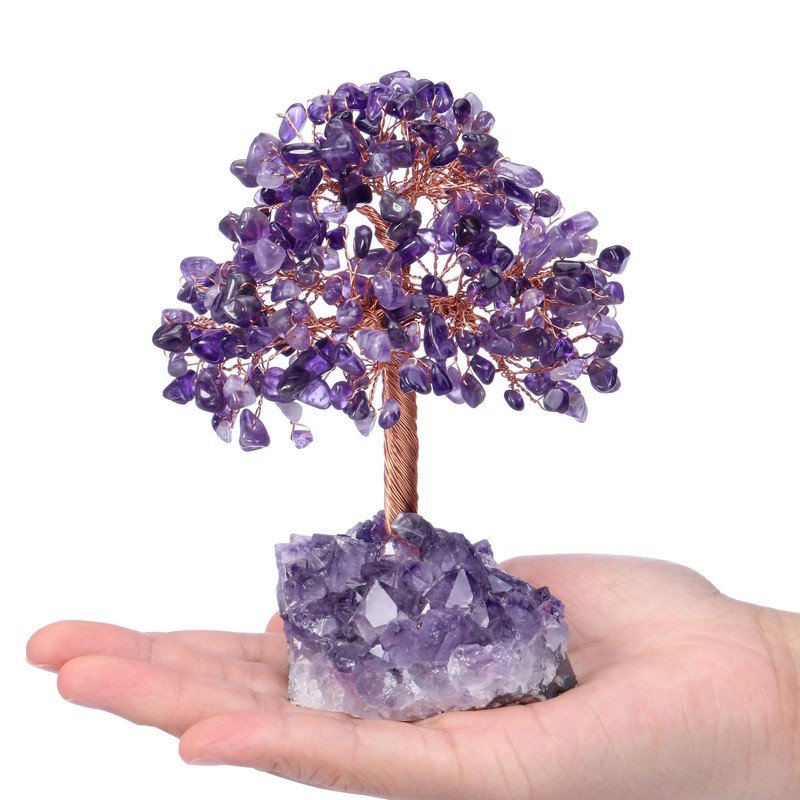 Jovivi Natural Amethyst Healing Crystal Money Tree on Amethyst Cluster