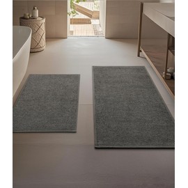YIHOUSE Ultra Thin Bathroom Rugs Sets 2 Piece, Absorbent Quick Dry Bath Mats for Bathroom, Rubber Backing Non-Slip 2 Piece Bathroom Mat Set Grey