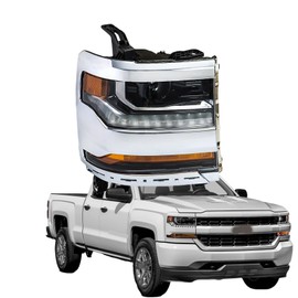 labwork 1PC Headlight Assembly Chrome Housing Replacement for Silverado 1500 2016-2018 HID with DRL Passenger Side RH 84356947 GM2503445