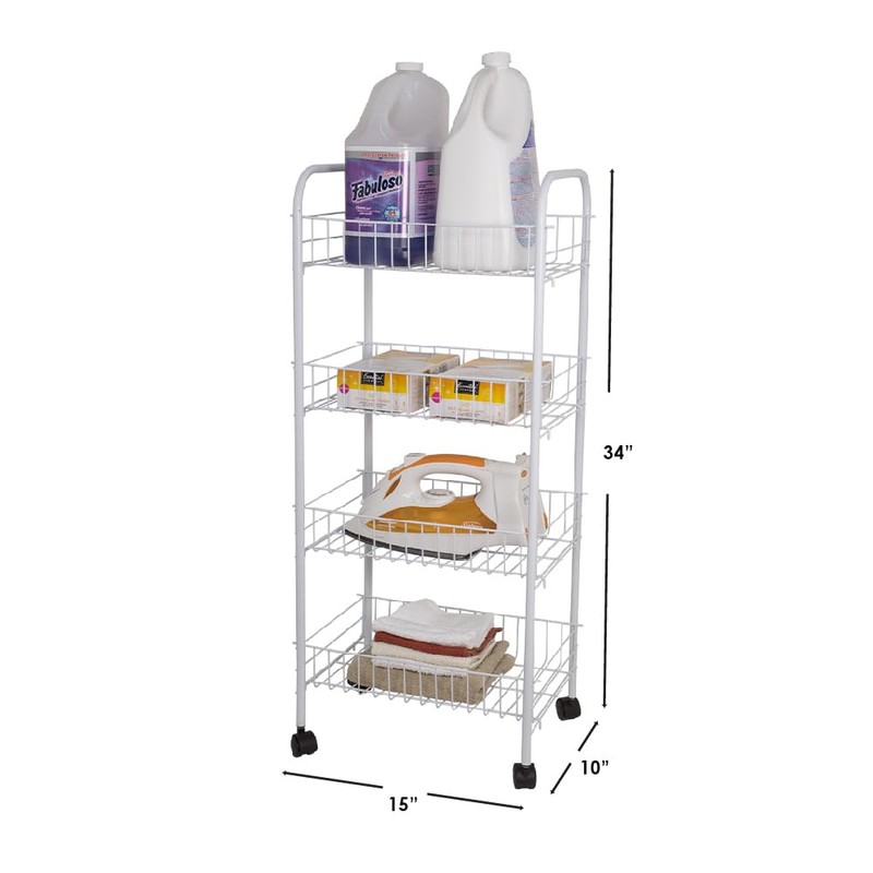 Home Basics FB41258 4 Tier Kitchen Trolley, White, 15.30" x
