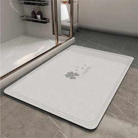 Diatomaceous earth bath mat Rubber Non Slip Super Absorbent Quick Dry Bathroom Rugs Washable Bathroom Floor Mat, Thin bathroom mat Fit Under Door, Front of Bathtub,Shower,Sink (Gray, 16.9"*23.6")