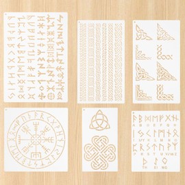6pcs Wood Burning Stencils, Reusable Symbol Pattern Stencils Runes Stencil Template for Painting on Wood Wall Canvas Drawing Crafts DIY Making Decoration (Runes)