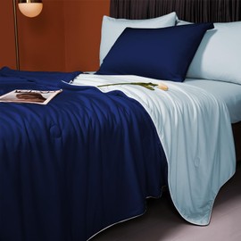 LLanCL Cooling Blankets for Hot Sleepers - Cool Like Ice Cream Lightweight Blanket for Summer with Double Side Cold, Cooling Comforter, Quilt for Bed (Full/Queen Size 79" x 91" Dark Blue/Blue)