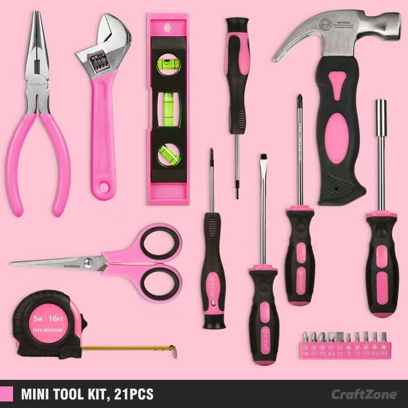 Tool Kit for Ladies,Basic Hand Tool Set 21Pcs with Pouch,Tool