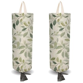 CRASPIRE 2Pcs Green Leaves Plastic Grocery Bag Holder with 4Pcs Hooks Reusable Wall Mount Heavy Duty Shopping Storage Bag Sack Canvas Waterproof Washable Organizer Dispenser for Home Kitchen Store